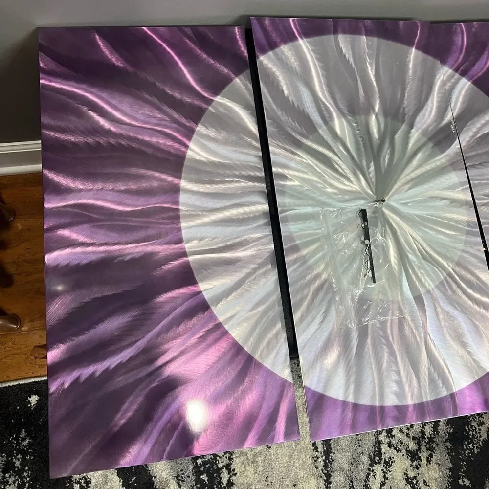 ⚡EVERYTHING MUST GO purple Functional Art Wall Clock - Metal Art 3 Panels Modern